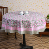 Cotton Round Table Cover Pink Dahlia Floral Hand Block Print