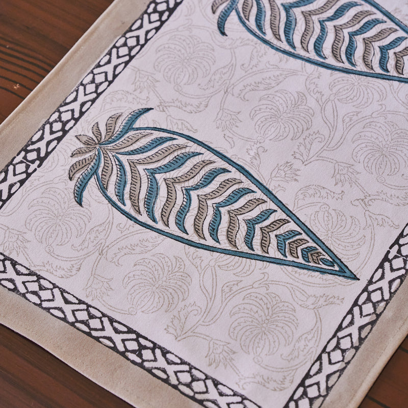 Canvas Table Mat and Napkin Fern Leaf Boota Block Print