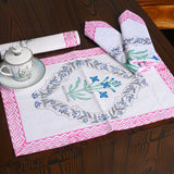 Canvas Table Mate And Napkin Grey-Pink Floral Block Print