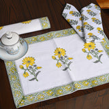 Canvas Table Mate And Napkin Musterd-Green Sunnyhop Block Print