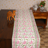 Canvas Table Runner Green Pink Dahlia Floral Block Print