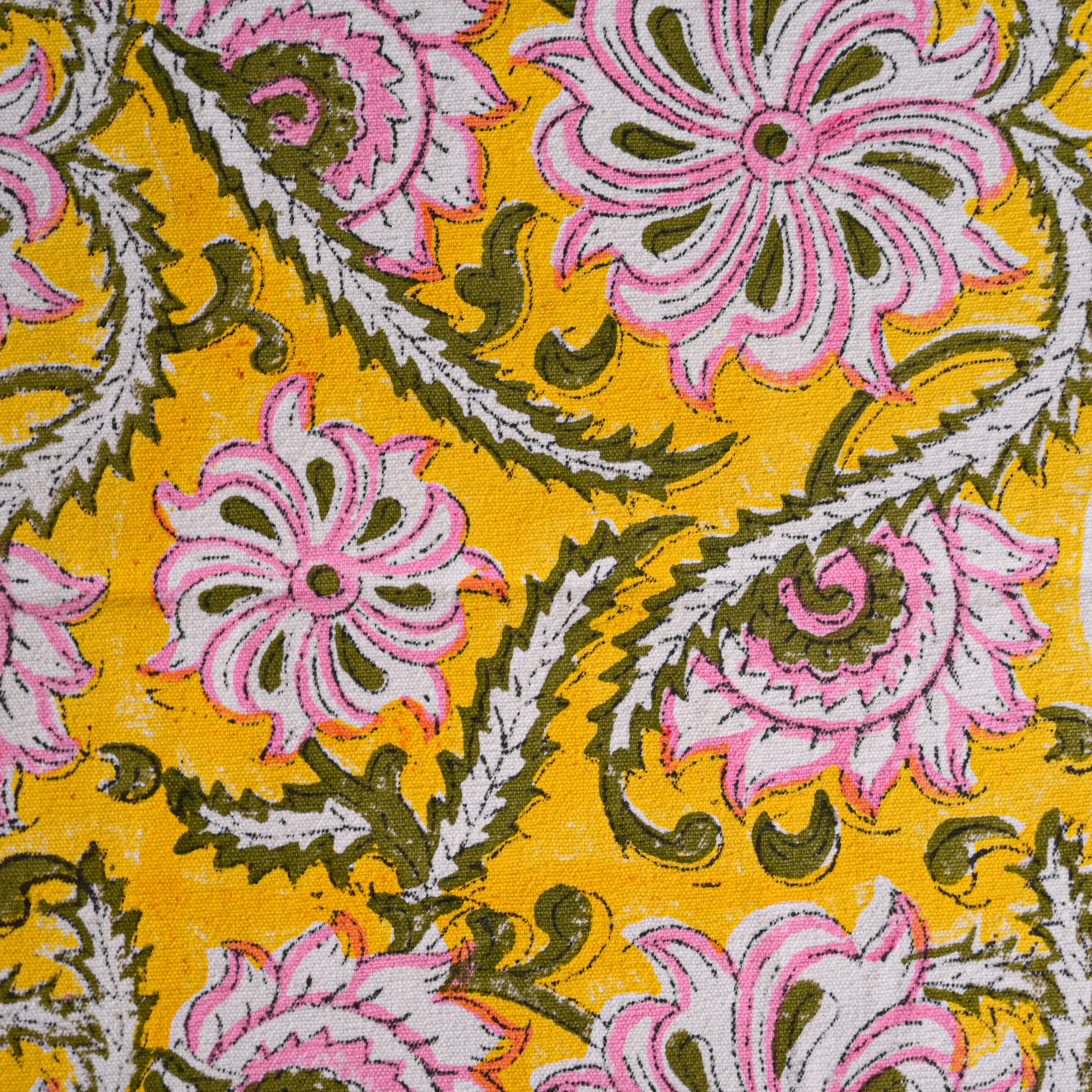 Canvas Table Runner Green Pink Carnation Floral Block Print