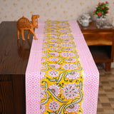 Canvas Table Runner Green Pink Carnation Floral Block Print