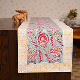 Canvas Table Runner Red Light Blue Floral Jaal Block Print