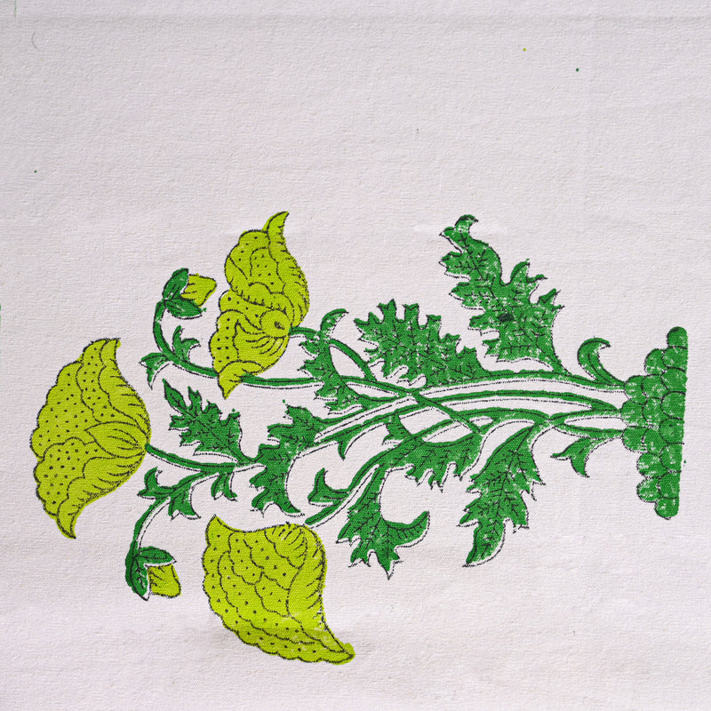 Canvas Table Runner Green Cockscomb Floral Block Print