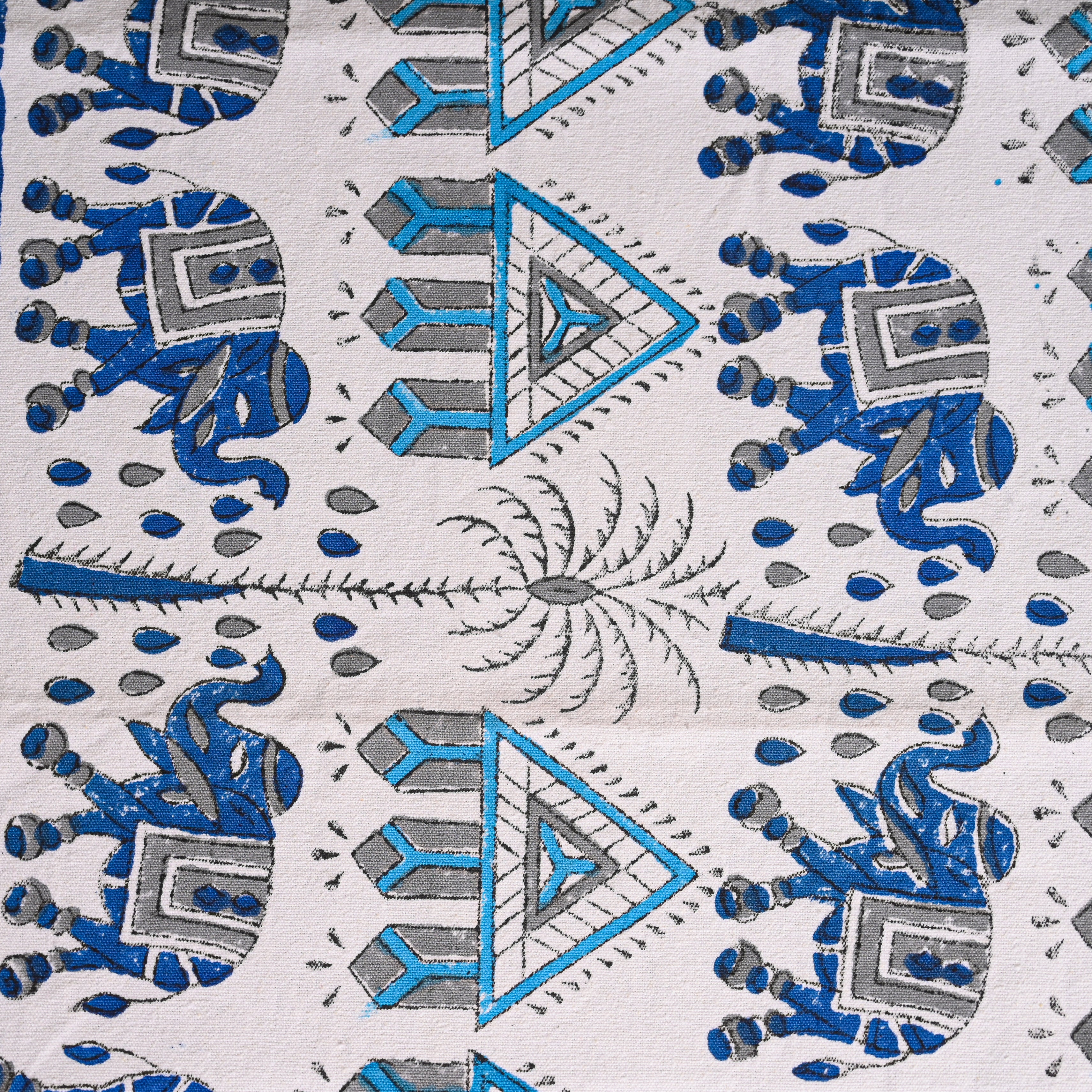 Canvas Table Runner White Blue Elephant Block Print