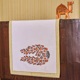 Canvas Table Runner  Orange Grey Floral Boota Block Print