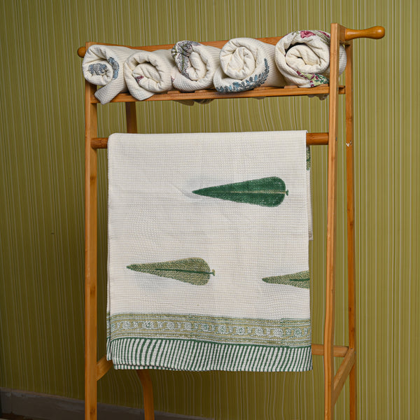 Cotton Waffle Green Cheerful Marrows Blockprint Bath Towel