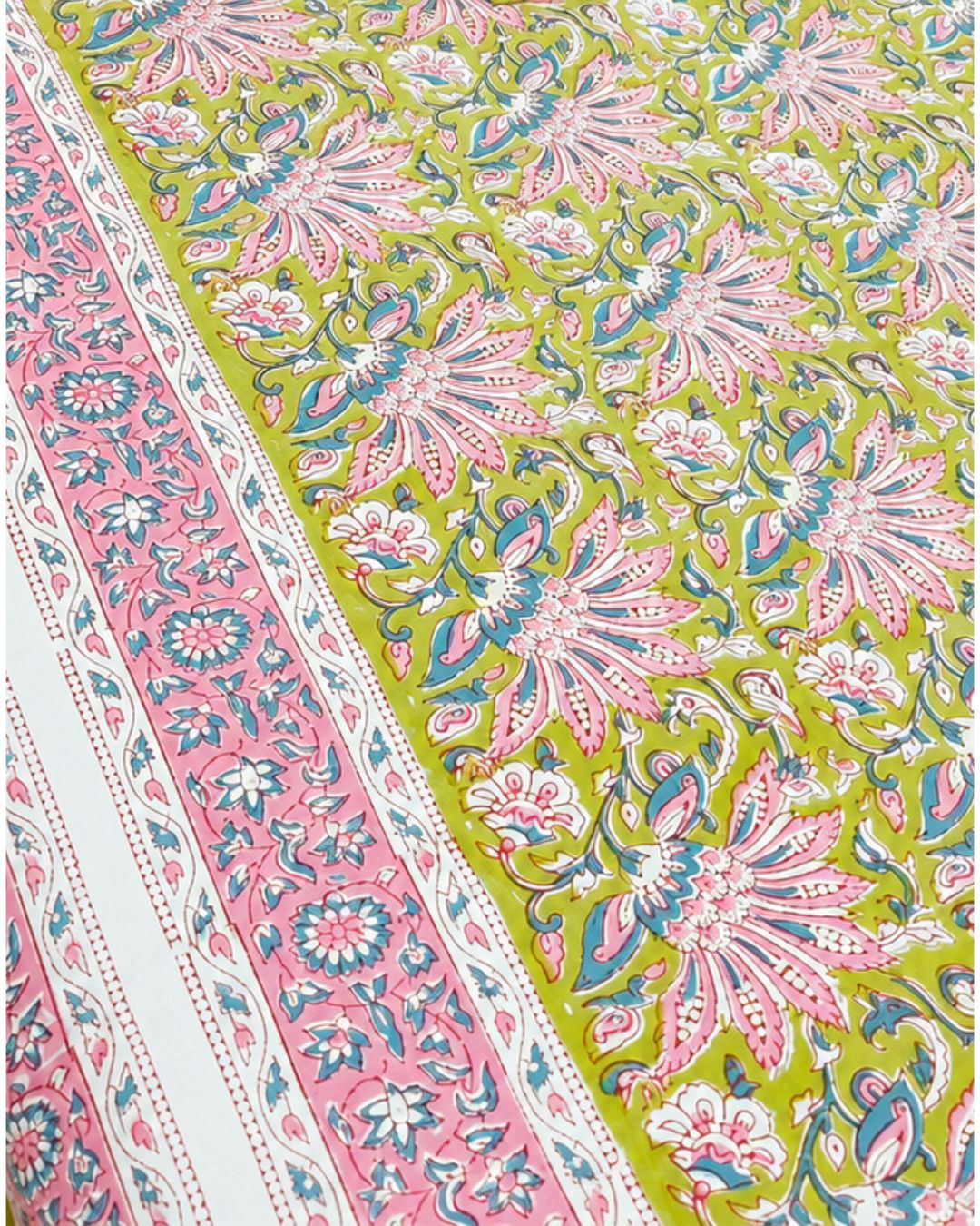 Cotton Queen Size Bedsheet – Satrangi Floral Block Print