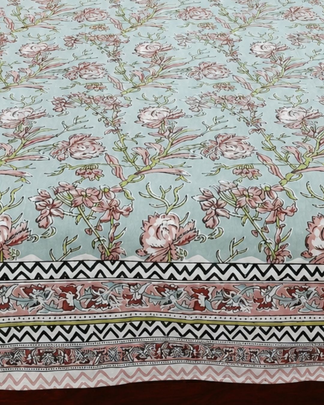 Cotton Queen Size Bedsheet – Pastel Blue Elegant Floral Print