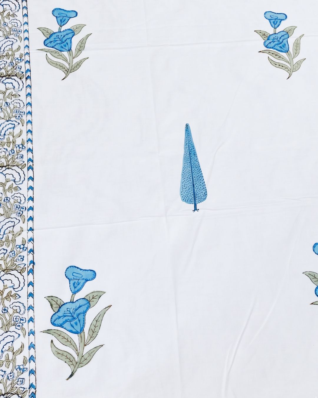 Super Fine Cotton bedsheet Blue-Grey Leaf Booti Block Print
