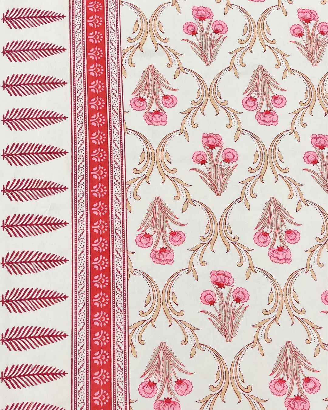 Cotton Queen Size Bedsheet – Pink and Beige Blooming Floral Print