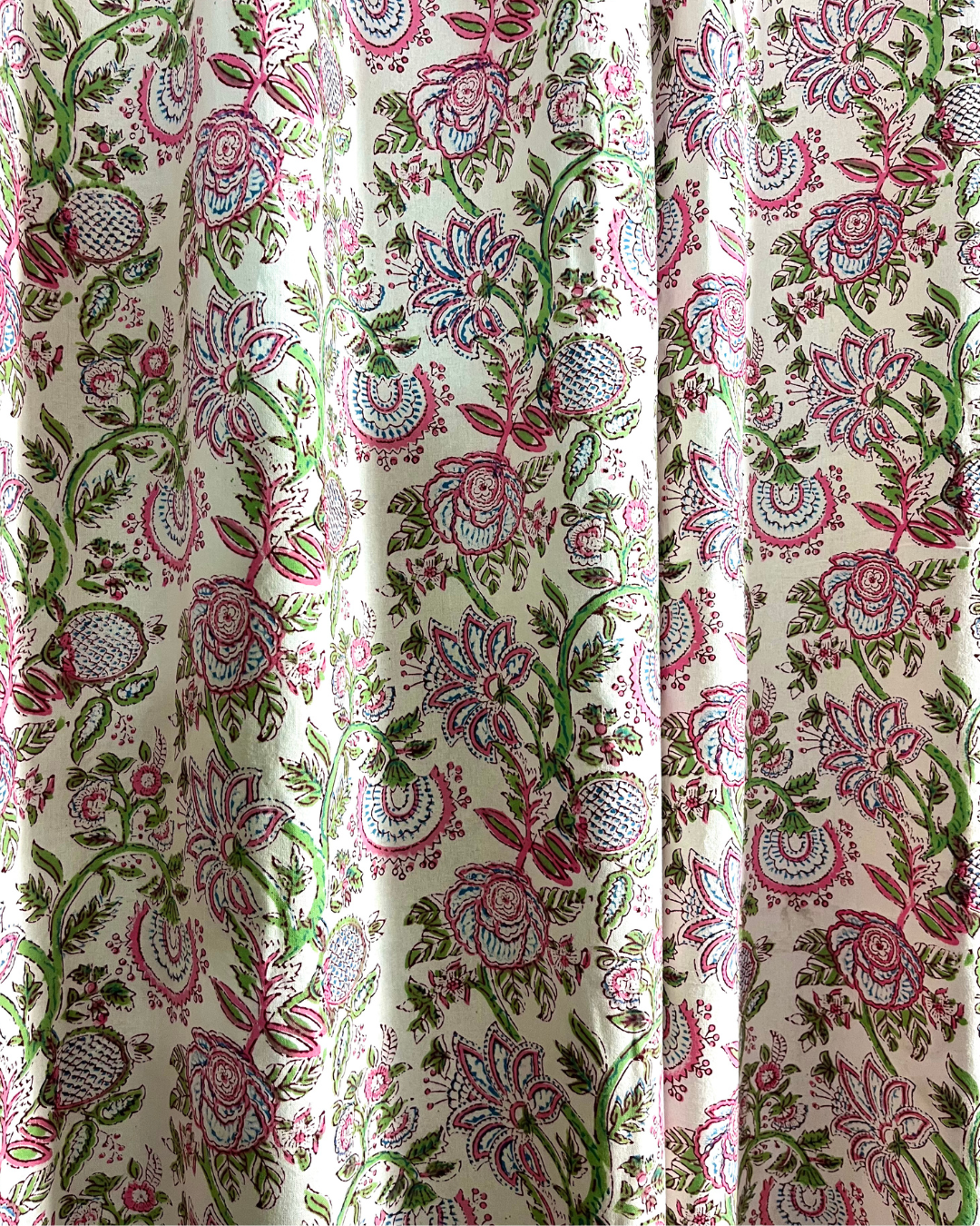 Cotton Curtain Pink Green leaf Jaal Block Print