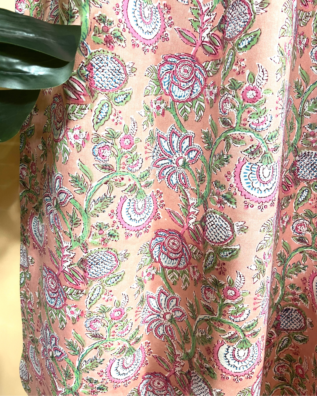 Cotton Curtain Peach Pink leaf  Jaal Block Print