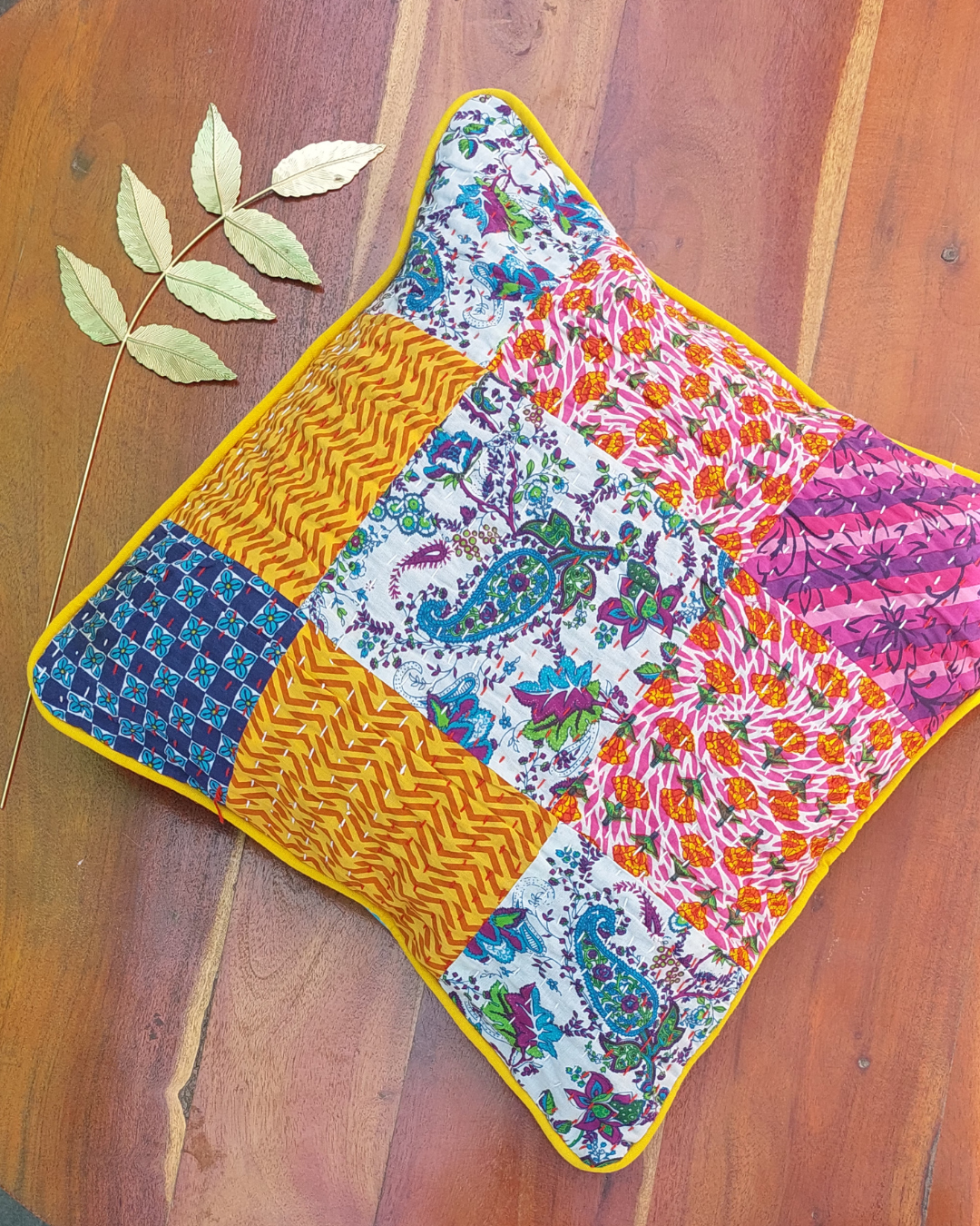 Cotton Cushion Cover  Kantha Patch Work Booti Bagru Print