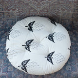 Cotton Chair Cushion Round White Grey Floral Print