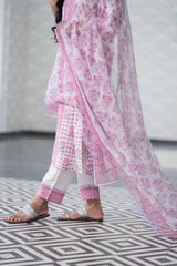 Lavender Pure Cotton Hand Block Printed Kurta Pant Dupatta Set (6848593428579)