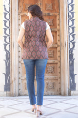 Reversible Quilted Sleeveless Jacket - Brown and Brick Red