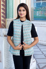 Quilted Sleeveless Jacket - Sage green and Grey - Buti - Phool