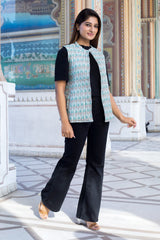 Quilted Sleeveless Jacket - Sage green and Grey - Buti - Phool