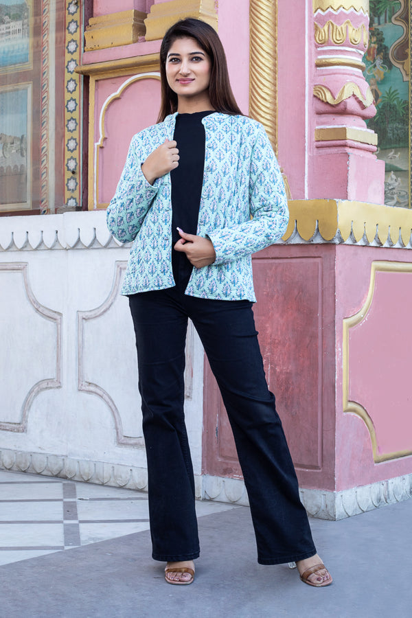 Cotton Reversible Quilted Full Sleeves Jacket | Green & Pink