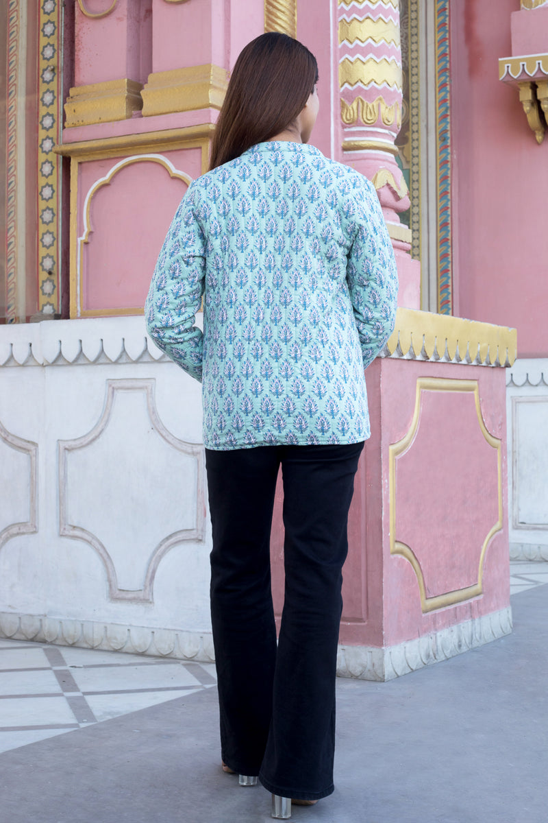 Cotton Reversible Quilted Full Sleeves Jacket | Green & Pink
