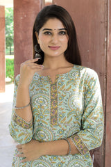 Cotton Straight Kurti - Mustard Floral Motif