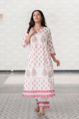 Mughal Pure Cotton Hand Block Printed Kurta Pant Dupatta Set (6848593330275)