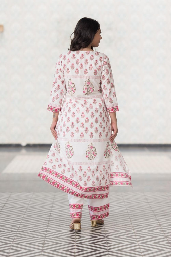 Mughal Pure Cotton Hand Block Printed Kurta Pant Dupatta Set (6848593330275)