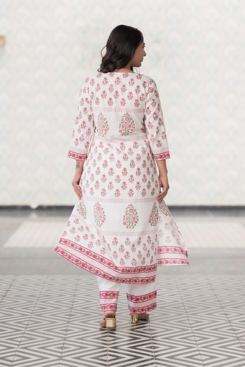 Mughal Pure Cotton Hand Block Printed Kurta Pant Dupatta Set (6848593330275)