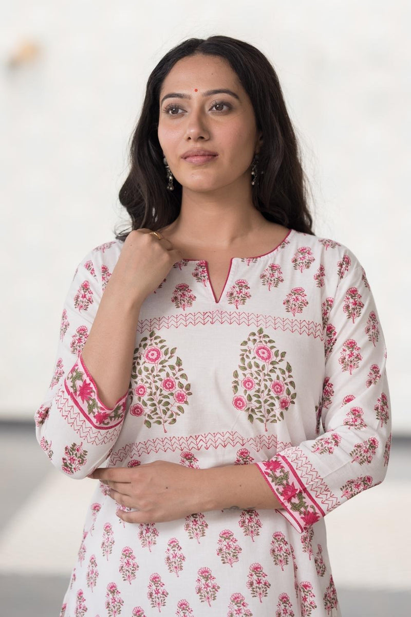 Mughal Pure Cotton Hand Block Printed Kurta Pant Dupatta Set (6848593330275)