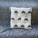 Cotton Chair Cushion Square White Grey Floral Print