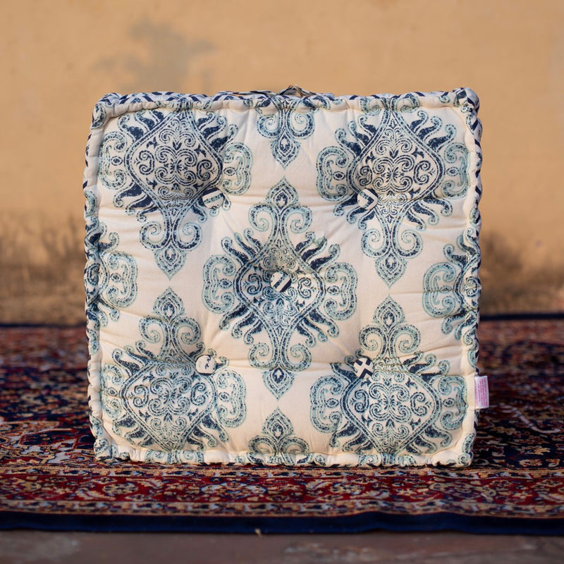 Cotton Floor Cushion Square Blue Boota Print