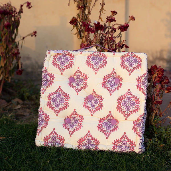 Cotton Floor Cushion Square Purple Pink Floral Print
