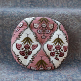 Cotton Chair Cushion Round Pink Green Mughal Jaali Print
