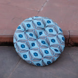 Cotton Chair Cushion Round Blue Grey Floral Print