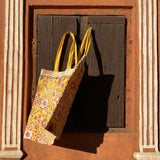 Yellow Floral Jaal Cotton Shopping Bag