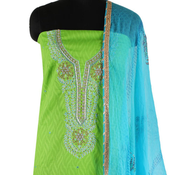 Cotton Jacquard Suit Dress Material with Hand Work Neck (402934792232)