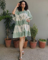 Cotton Short Kaftan Light Green Leheriya Block Print (6577628610659)