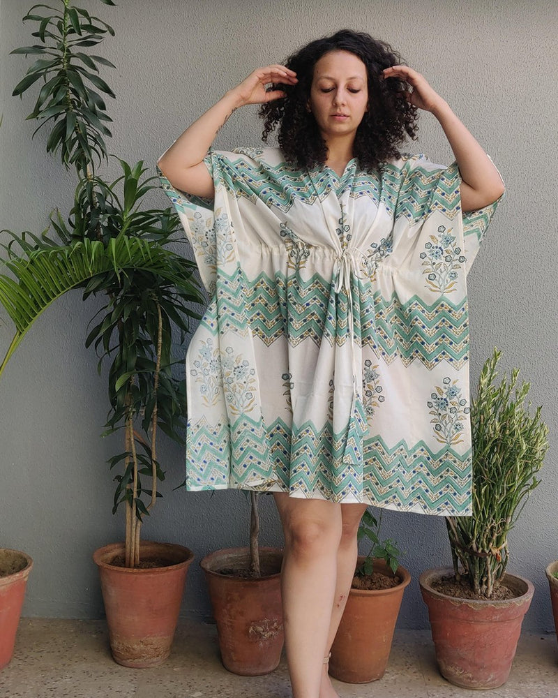 Cotton Short Kaftan Light Green Leheriya Block Print1 (6577628610659)