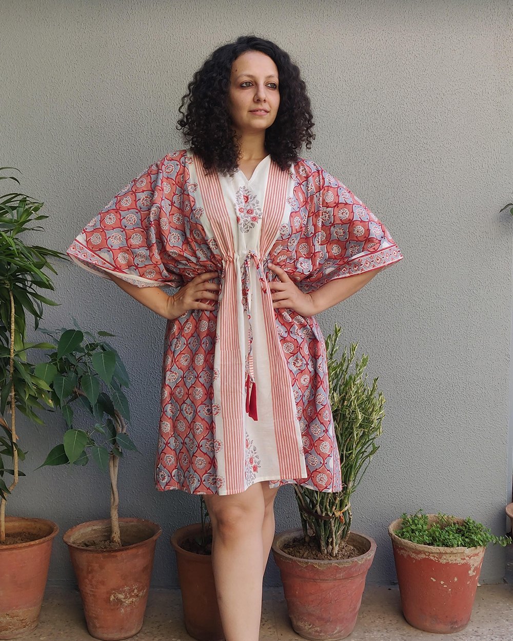 Cotton Short Kaftan floral Mughal Jaali Block Print (6577628643427)
