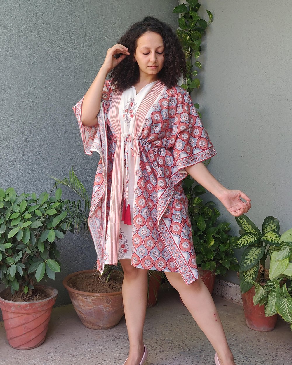 Cotton Short Kaftan floral Mughal Jaali Block Print1 (6577628643427)