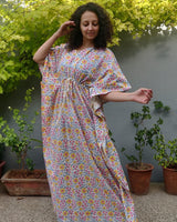 Cotton Long Kaftan Multicolor Floral Jaal Block Print1 (6577628774499)