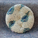 Cotton Chair Cushion Round Sea Green Blue Paisley Print