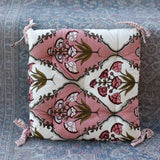 Cotton Chair Cushion Square Pink Green Mughal Jaali Print
