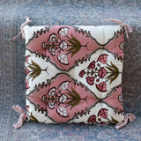 Cotton Chair Cushion Square Pink Green Mughal Jaali Print