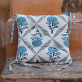 Cotton Chair Cushion Square Light Blue Grey Marigold Print