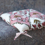 Cotton Chair Cushion Square Pink Green Mughal Jaali Print
