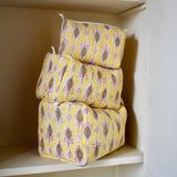 Mehndi Green Booti on Lemon Yellow Quilted Toiletry Bag (Set of 3) (6869852520547)