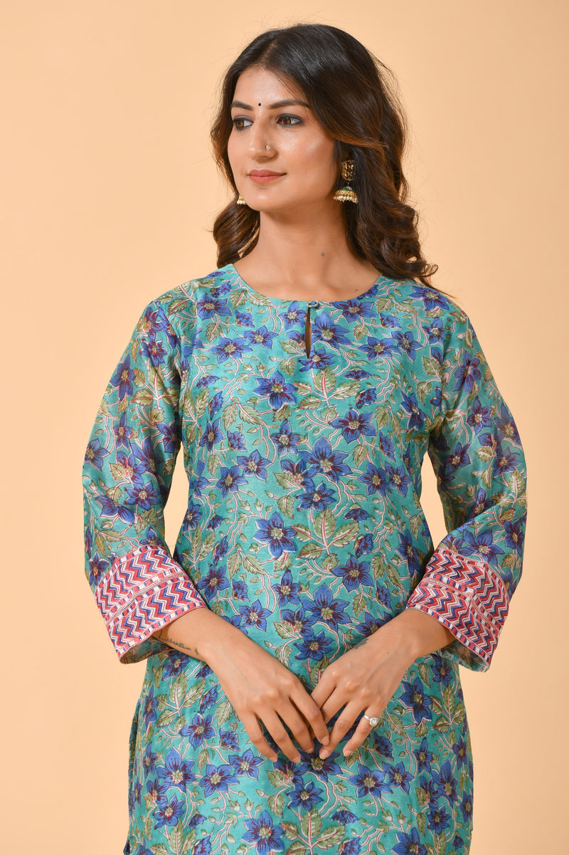 Falak by Fabric Lane Aqua Blue Chanderi Suit Set (6838210887779)